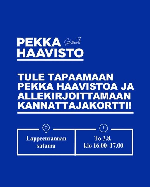Pekka Haavisto Lappeenrannan Satamatorilla 3.8. klo 16